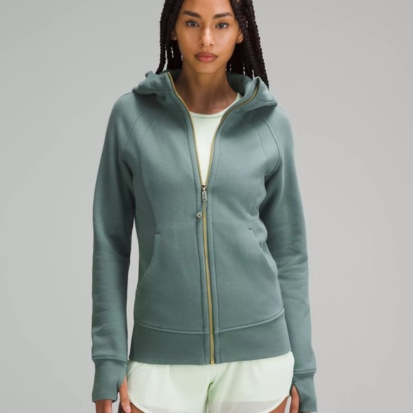 lululemon Scuba Full-Zip Hoodie Sz10  Green W/ Gold zpipper - Picture 1 of 4